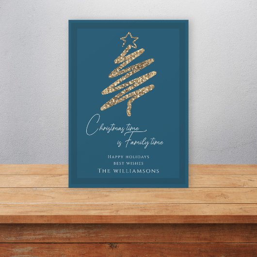 木シンプル科ブルークリスマス シーズンカード