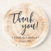 木パーソナライズされたの樹皮リングカスタム感謝してい結婚式 コースター (正面)