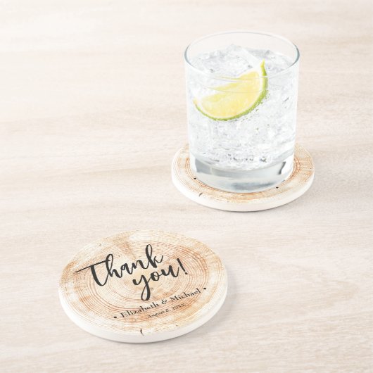 木パーソナライズされたの樹皮リングカスタム感謝してい結婚式 コースター (側面)