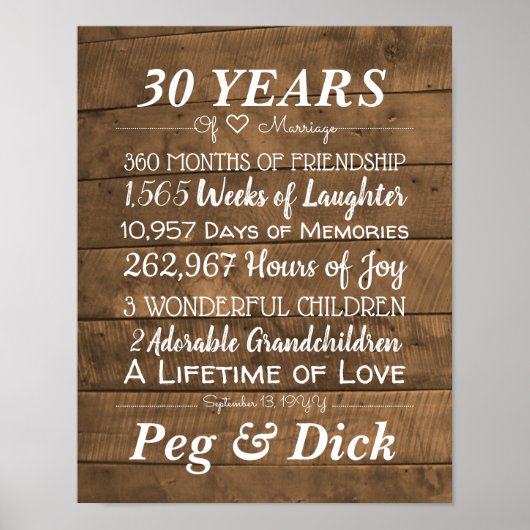 木パーソナライズされたの結婚記念日の節目 ポスター (正面)