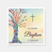木パーソナライズされたカラフル洗礼《キリスト教》洗礼式や命名式 スタンダードカクテルナプキン (正面)