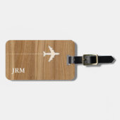 木パーソナライズされたフェイク素朴な飛行機旅行 ラゲッジタグ (正面横)