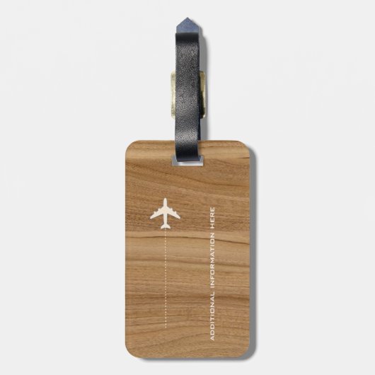 木パーソナライズされたフェイク素朴な飛行機旅行 ラゲッジタグ (裏面縦)