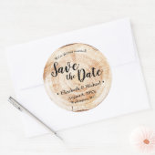 木パーソナライズされた切り素朴な結婚式日付を保存 ラウンドシール (封筒)