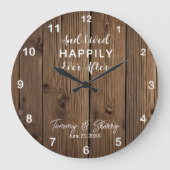 木パーソナライズされた効果時計の後で幸せに ラージ壁時計 (正面)