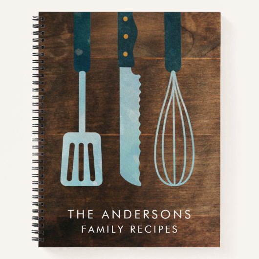 木パーソナライズされた台所用品レシピ本 ノートブック (正面)