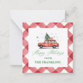 木パーソナライズされた囲い付きクリスマスレッドカー ノートカード (正面)