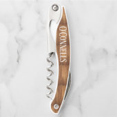 木パーソナライズされた粒結婚付きコルクねじ ソムリエナイフ (正面)