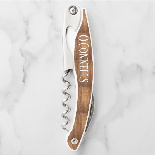 木パーソナライズされた粒結婚付きコルクねじ ソムリエナイフ (正面)