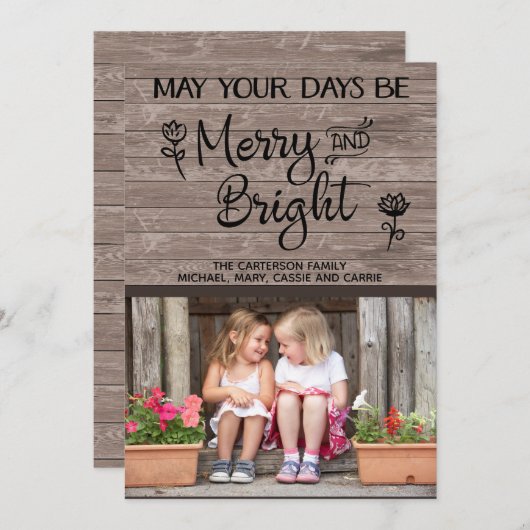 木パーソナライズされた素朴写真クリスマスカード シーズンカード (正面/裏面)