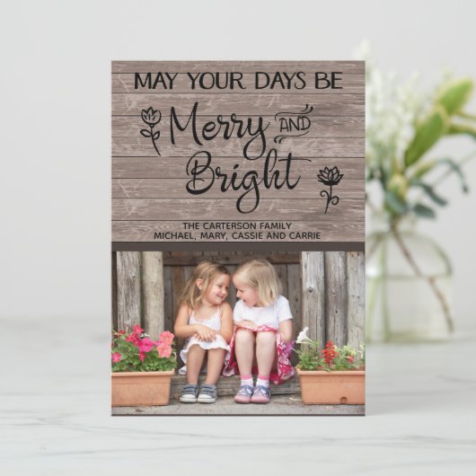 木パーソナライズされた素朴写真クリスマスカード シーズンカード (スタンド正面)