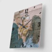 木パーソナライズされた素朴効果写真 スクエア壁時計 (傾斜)