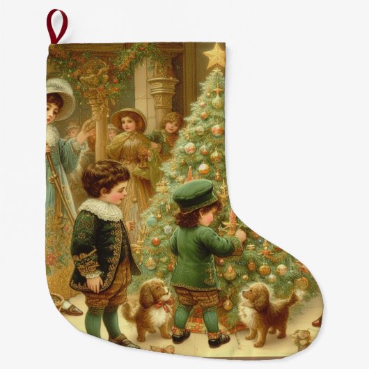 木ビクトリアンにクリスマス飾イブ ラージクリスマスストッキング (正面)