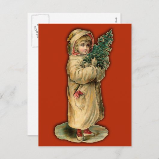 木ビクトリアン付きクリスマスカードのお子様 シーズンポストカード (正面/裏面)