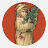 木ビクトリアン付きクリスマスカードのお子様 ラウンドシール (正面)