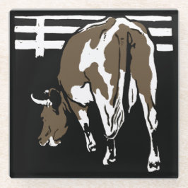 木ビクトリアン切り牧場の動物牛 ガラスコースター