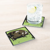 木ビクトリアン切り養殖動物の豚 ガラスコースター (アングル)