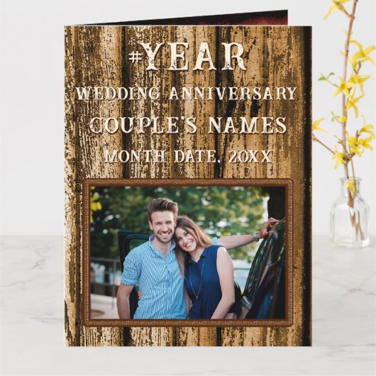 木フェイクの記念日カード、彼のために任意の年 カード (黄色い花)