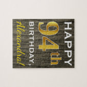 木フェイク材、フェイク金ゴールド94誕生日+名前をカスタムする ジグソーパズル (横)