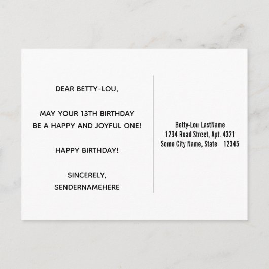 木フェイク、フェイク金ゴールド13番目の誕生日と名前をカスタムする ポストカード (裏面)
