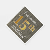 木フェイク、フェイク金ゴールド15誕生日+名前をカスタムする スタンダードランチョンナプキン (角)