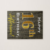 木フェイク、フェイク金ゴールド16誕生日+名前をカスタムする ジグソーパズル (横)