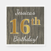 木フェイク、フェイク金ゴールド16誕生日+名前をカスタムする スタンダードランチョンナプキン (正面)