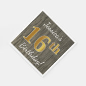木フェイク、フェイク金ゴールド16誕生日+名前をカスタムする スタンダードランチョンナプキン (角)
