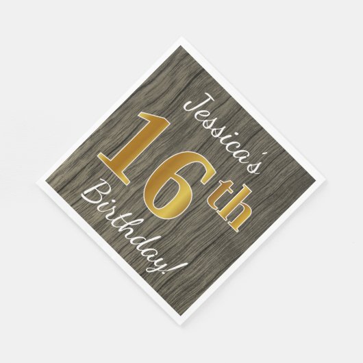 木フェイク、フェイク金ゴールド16誕生日+名前をカスタムする スタンダードランチョンナプキン (角)