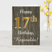 木フェイク、フェイク金ゴールド17誕生日+名前をカスタムする カード (黄色い花)