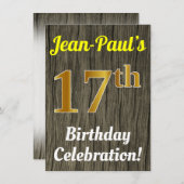 木フェイク、フェイク金ゴールド17誕生祝い 招待状 (正面/裏面)