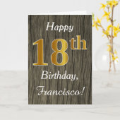 木フェイク、フェイク金ゴールド18誕生日+名前をカスタムする カード (黄色い花)