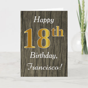 木フェイク、フェイク金ゴールド18誕生日+名前をカスタムする カード