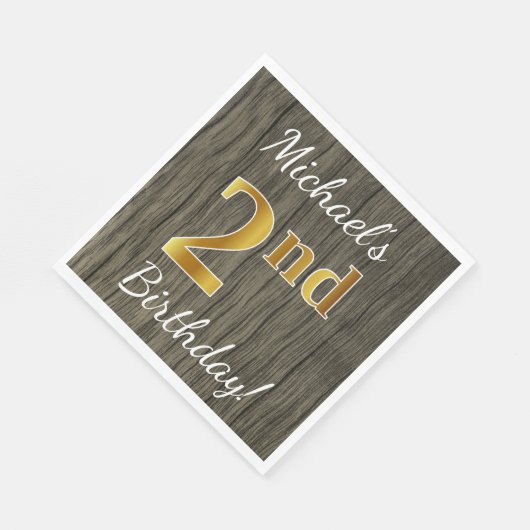 木フェイク、フェイク金ゴールド2回目の誕生日+名前をカスタムする スタンダードランチョンナプキン (角)