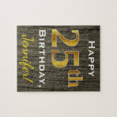 木フェイク、フェイク金ゴールド25誕生日+名前をカスタムする ジグソーパズル (横)