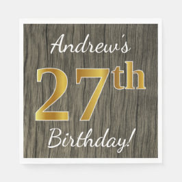 木フェイク、フェイク金ゴールド27番目の誕生日+名前をカスタムする スタンダードランチョンナプキン