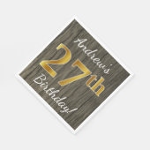 木フェイク、フェイク金ゴールド27番目の誕生日+名前をカスタムする スタンダードランチョンナプキン (角)