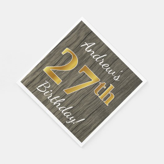 木フェイク、フェイク金ゴールド27番目の誕生日+名前をカスタムする スタンダードランチョンナプキン (角)