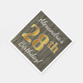 木フェイク、フェイク金ゴールド28誕生日+名前をカスタムする スタンダードランチョンナプキン (角)