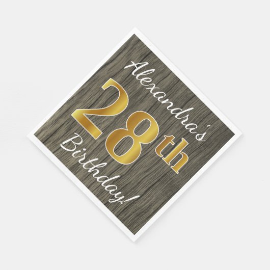 木フェイク、フェイク金ゴールド28誕生日+名前をカスタムする スタンダードランチョンナプキン (角)