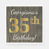木フェイク、フェイク金ゴールド35誕生日+名前をカスタムする スタンダードランチョンナプキン (正面)