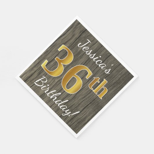 木フェイク、フェイク金ゴールド36番目の誕生日+名前をカスタムする スタンダードランチョンナプキン (角)