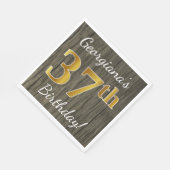 木フェイク、フェイク金ゴールド37誕生日+名前をカスタムする スタンダードランチョンナプキン (角)