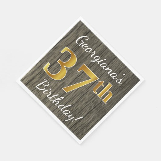 木フェイク、フェイク金ゴールド37誕生日+名前をカスタムする スタンダードランチョンナプキン (角)