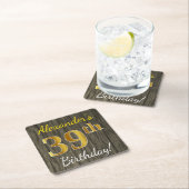 木フェイク、フェイク金ゴールド39誕生日+名前をカスタムする スクエアペーパーコースター (インサイチュ)