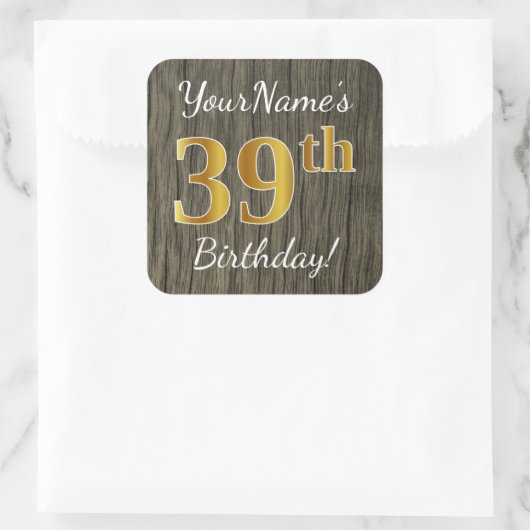 木フェイク、フェイク金ゴールド39誕生日+名前をカスタムするS スクエアシール (バッグ)