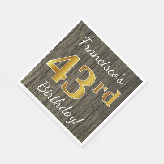 木フェイク、フェイク金ゴールド43番目の誕生日+名前をカスタムする スタンダードランチョンナプキン (角)