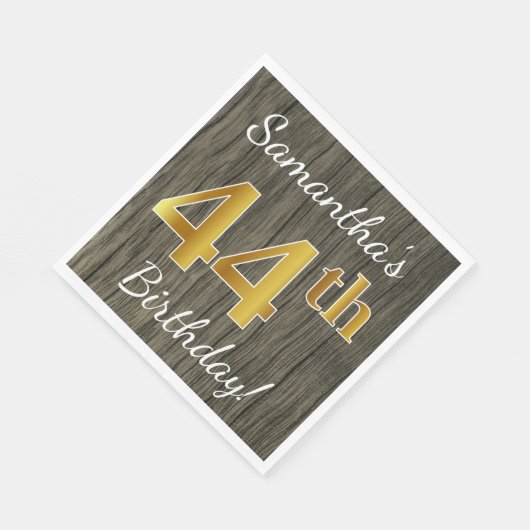 木フェイク、フェイク金ゴールド44番目の誕生日+名前をカスタムする スタンダードランチョンナプキン (角)