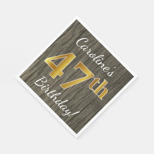 木フェイク、フェイク金ゴールド47番目の誕生日+名前をカスタムする スタンダードランチョンナプキン (角)