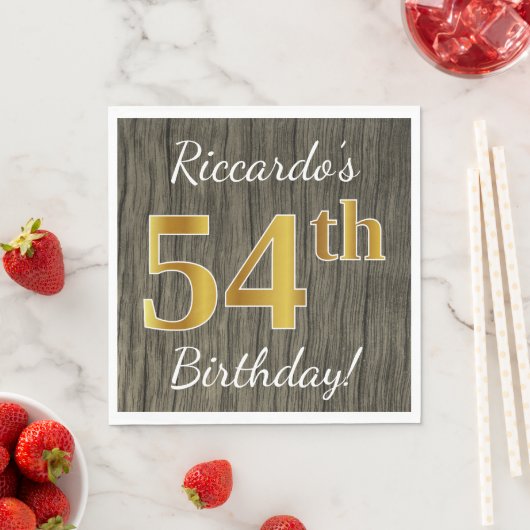 木フェイク、フェイク金ゴールド54番目の誕生日+名前をカスタムする スタンダードランチョンナプキン (インサイチュ)